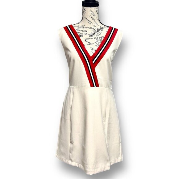 Anthropologie English Factory L Ivory Mini Dress Varsity Stripe Retro Preppy NWT - Picture 3 of 8